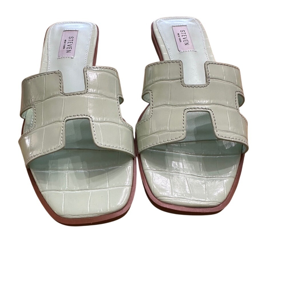 STEVEN NEW YORK Women Crocodile Embossed‎ Slide Sandals Mint Green Size 7.5